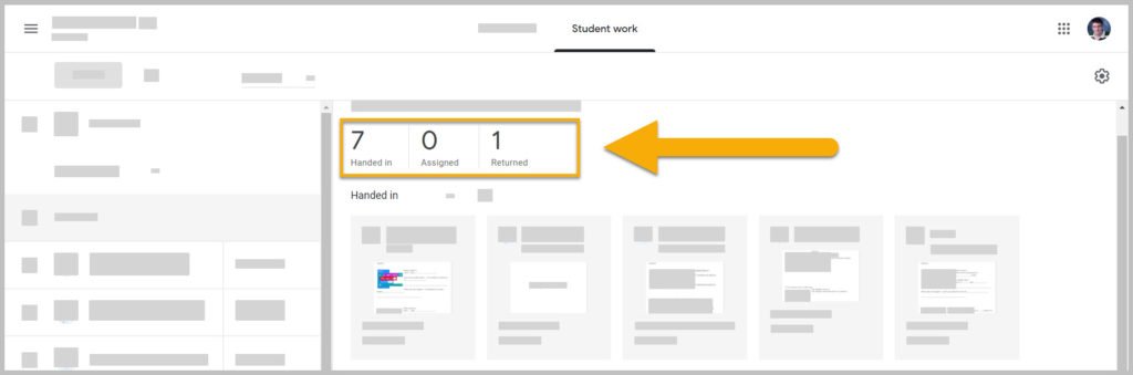 Overview of submitted work in Google Classroom