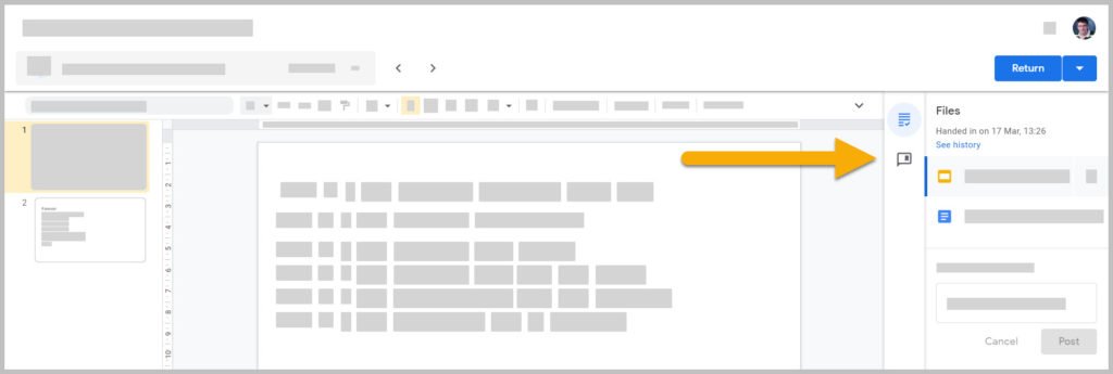 Side bar when opening the work submitted in Google Classroom