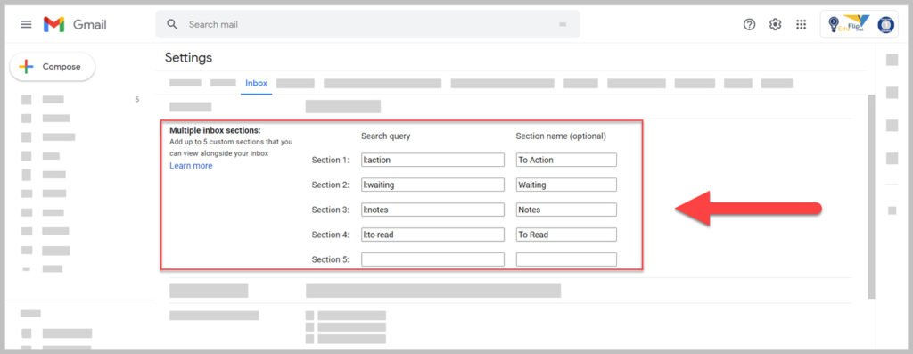 Multiple inboxes section for Gmail
