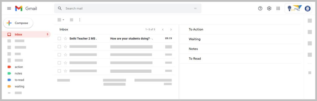 Example of your inbox after changing the settings in Gmail.