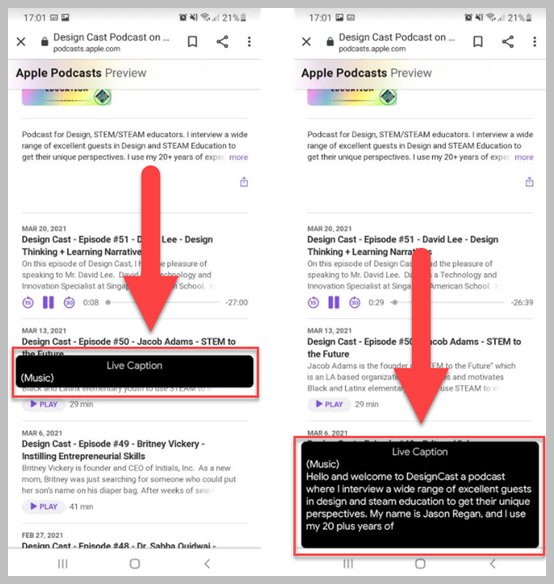 Live captions on Android