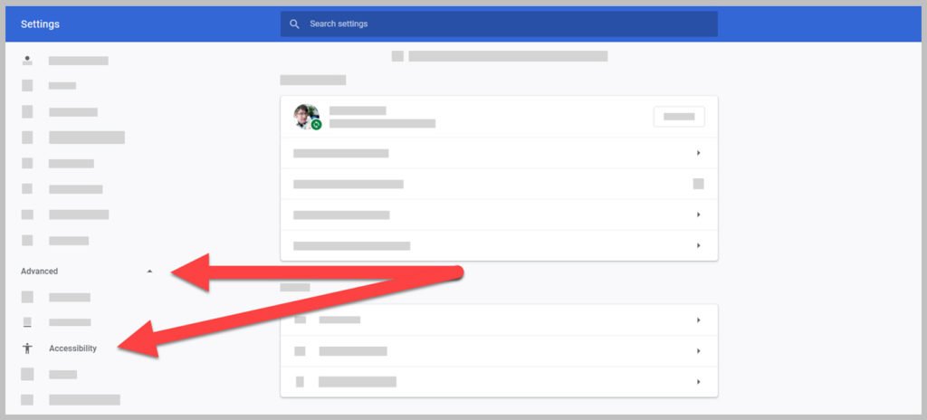 Open Advanced and Accessibility settings