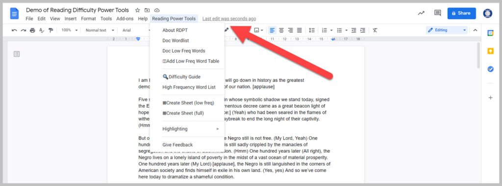 Reading Power Tools Menu