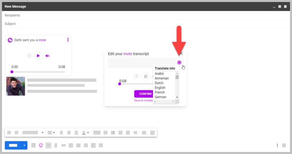 Auto translate Mote transcripts