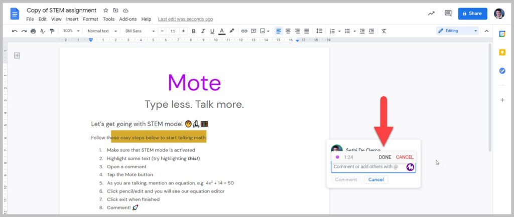 Mote voice notes in Google docs