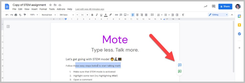 Add a comment in Google Docs