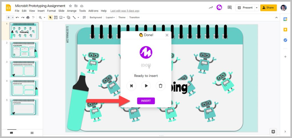 Preview and insert the Mote note into Google Slides