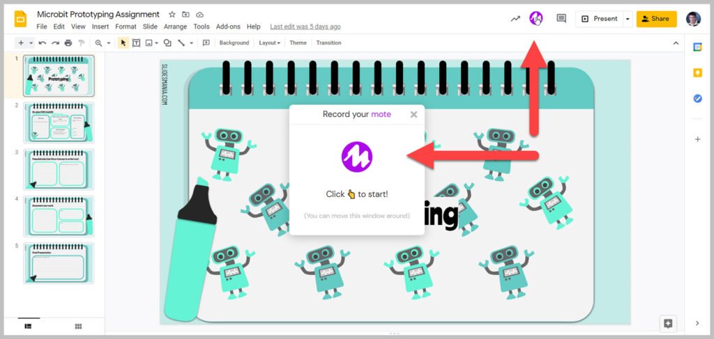 Record a voice note in google slides