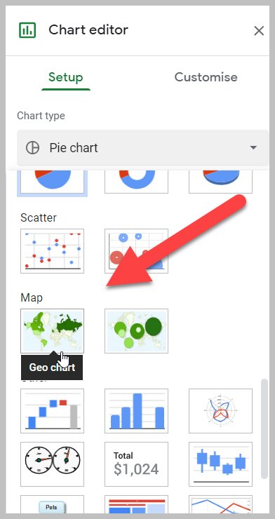 Select the chart type: Map