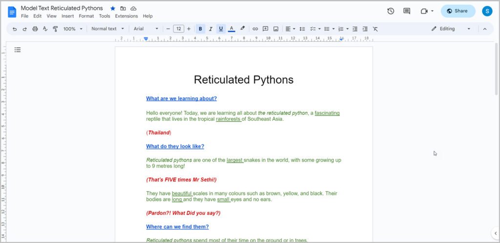 Screenshot of Key Text (non-fiction Talk for Writing)