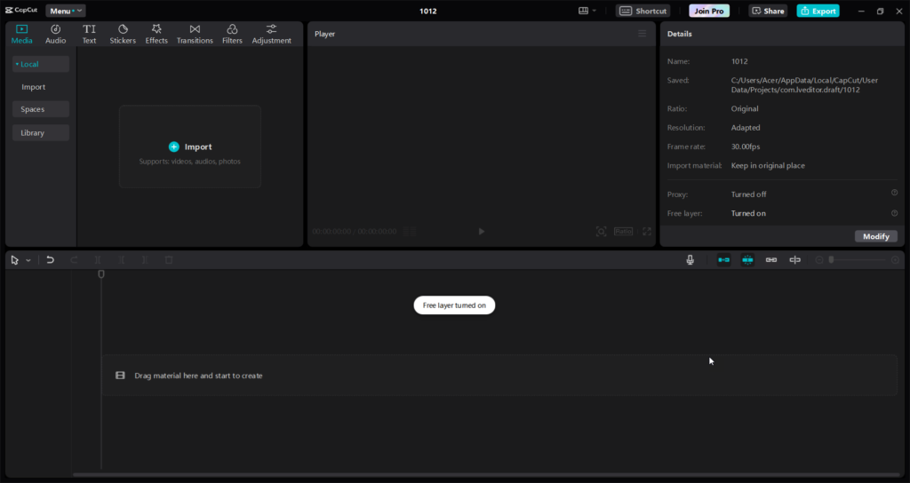 CapCut Interface